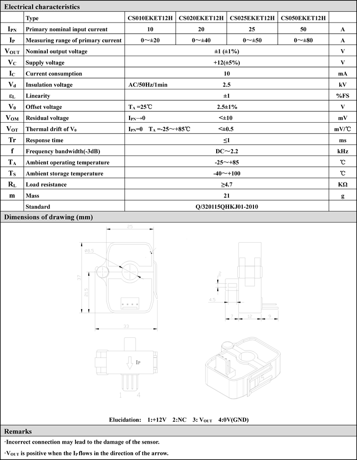 CS050EKET12H Open Loop Hall Effect Split Core Current Sensors